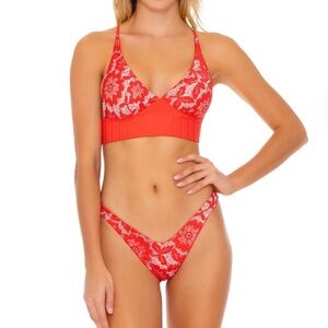 Luli Fama Small Corazon De Seda Reversible Red Lace Brazilian Bikini Set